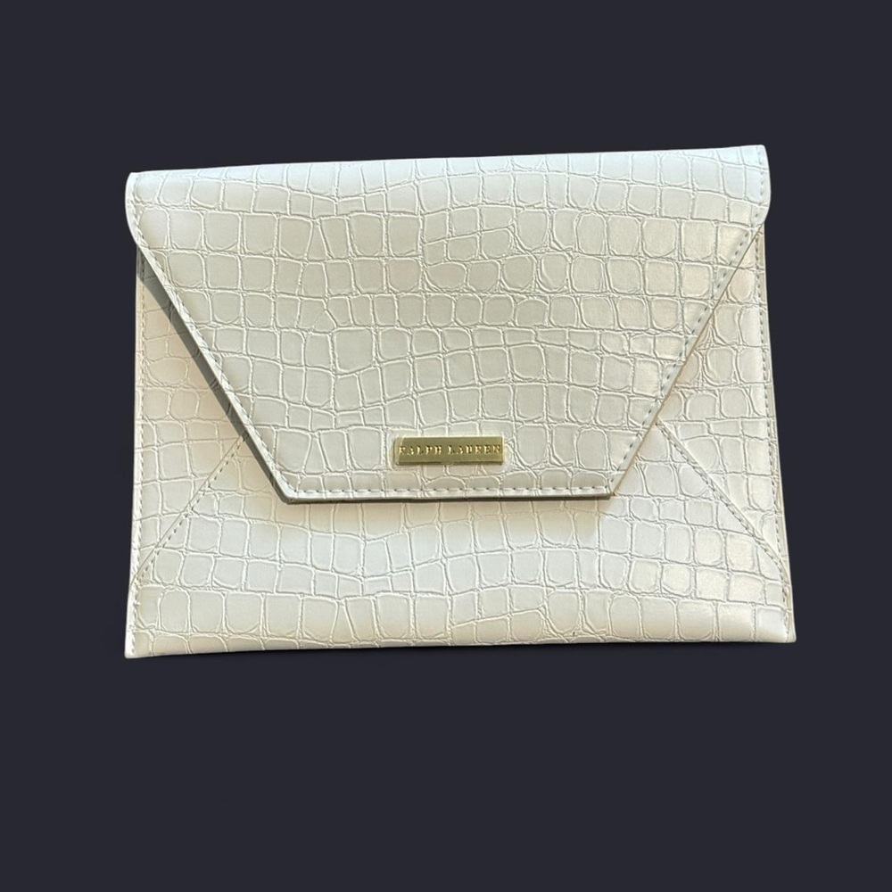 Ralph Lauren Faux Crocodile Embossed Envelope Clutch Bag With Gold Lining